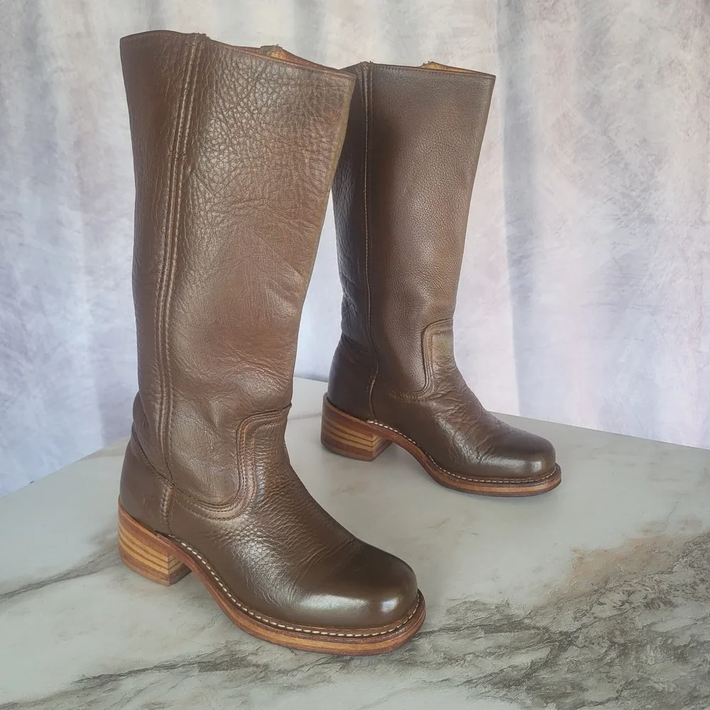 Frye Campus 14L Boots Size 5.5 M Brown Chunky Wide Square Toe